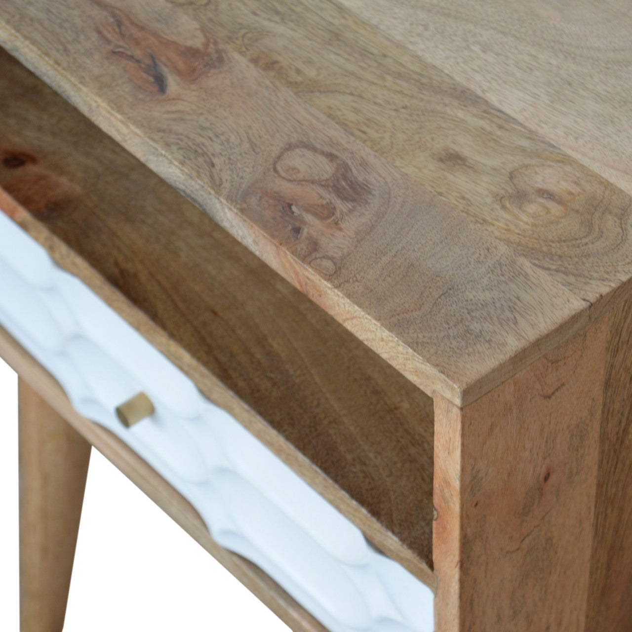 Capsule Carved Bedside with Open Slot